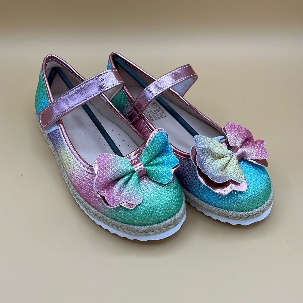NWOT mermaid rainbow dress shoes with bow, size 30!